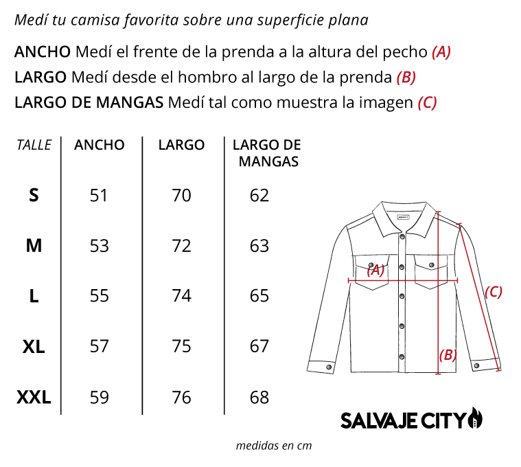 Tabla de talles camisa